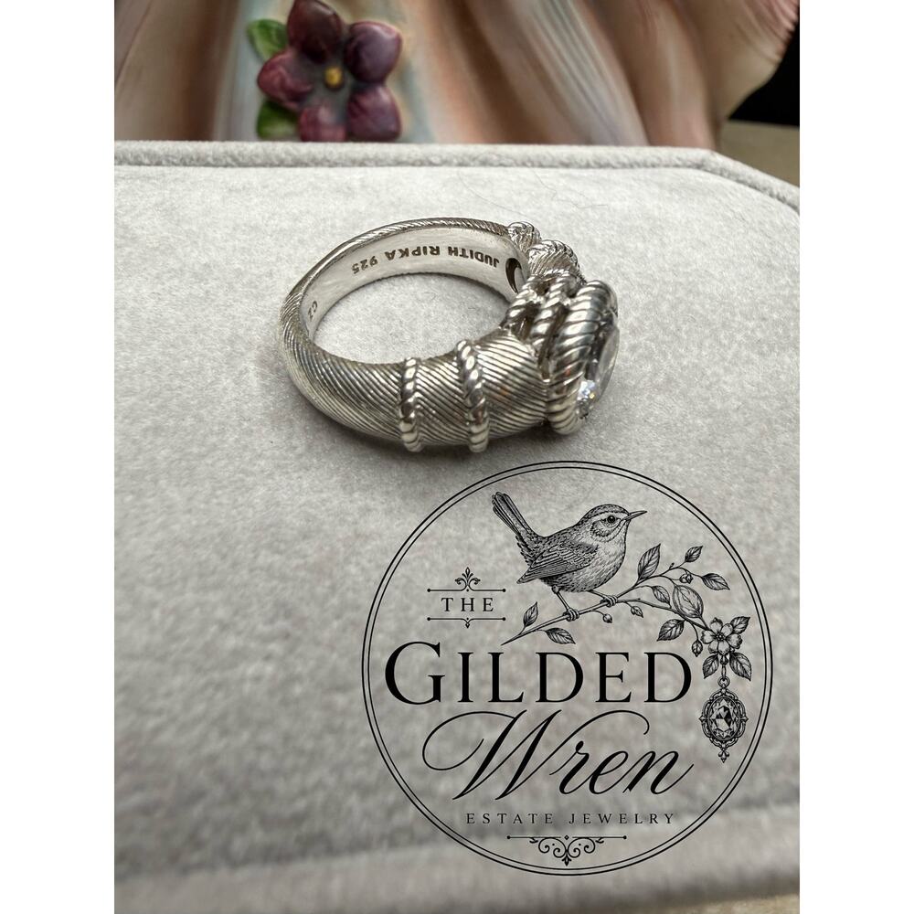 Judith Ripka Sterling Silver Cable Ring CZ Crystal Solitaire Sz 6 Statement - Picture 6 of 6